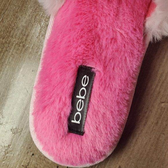 NWT Bebe Pink Fuzzy Women's Memory Foam Slippers Large Size 9 - Picture 9 of 16